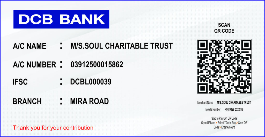 soul charitable trust bank detail
best ngo in mira road soul charitable trust